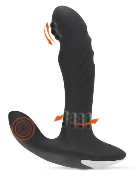 Rebel - vibrátor na prostatu s rotujúcimi perličkami - čierny