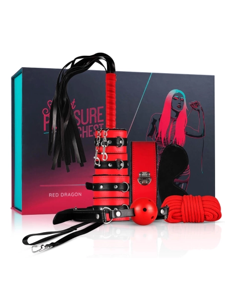 Secret Pleasure Chest - BDSM sada pre pokročilých - 10 dielov - červená