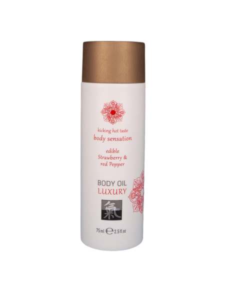 Shiatsu Luxury - jedlý masážny olej - jahoda a červené korenie - 75ml