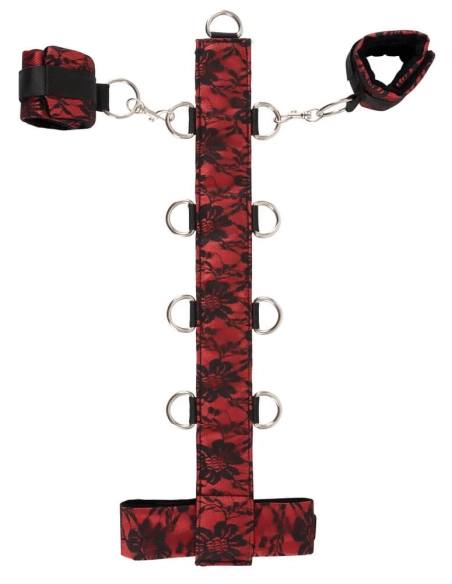 Bad Kitty - bondage sada ázijské putá na krk - červeno-čierna