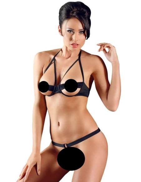 Cottelli - Čierna sada podprsenky s kovovými krúžkami