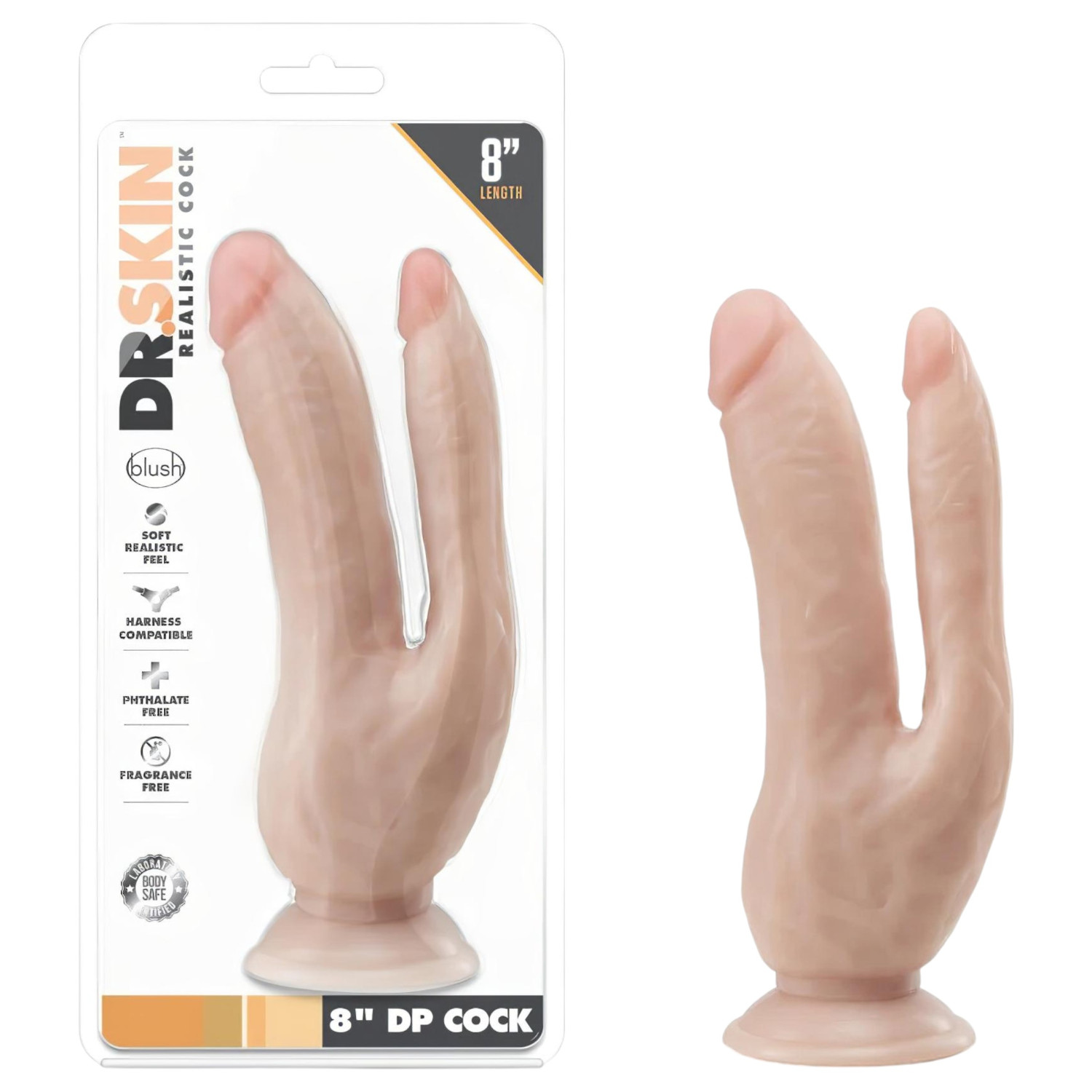 Dr. Skin 8 - dvojitý dildo s prísavkou - telová farba