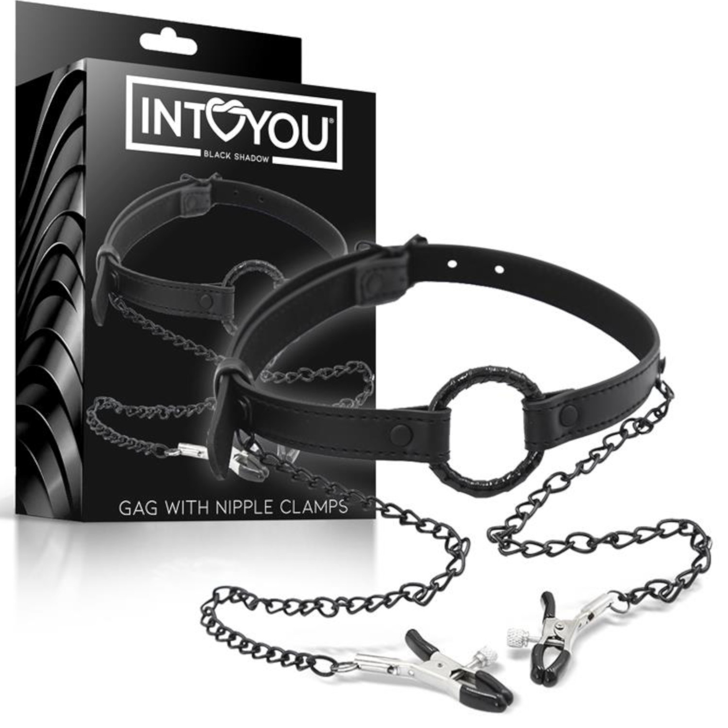 INTOYOU - ústny zverák s klipsami na bradavky - čierny