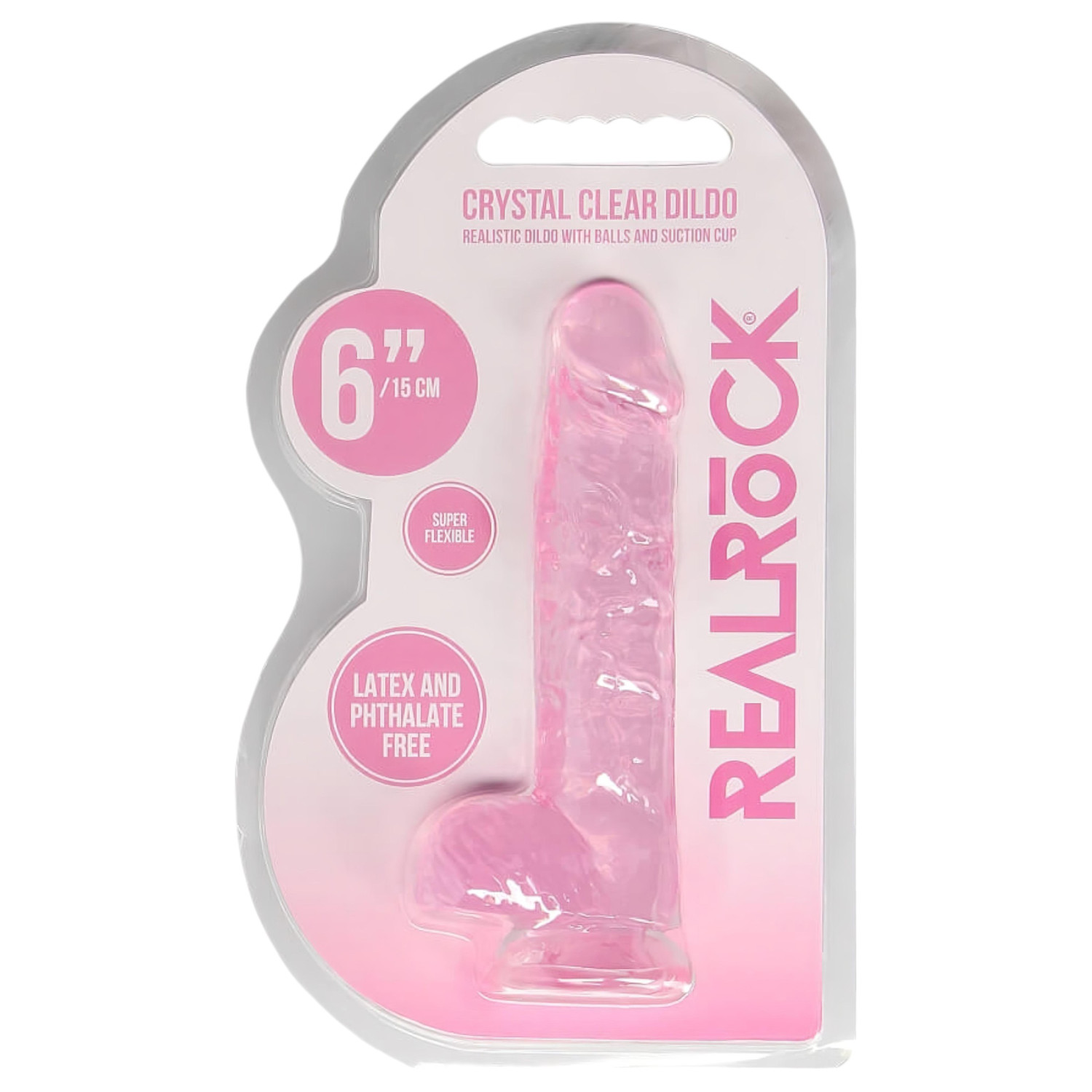 RealRock - realistické dildo - priesvitné ružové - 15 cm